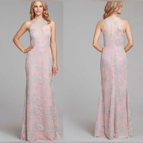 Hayley Paige Occasions Dresses & Skirts - Hayley Paige Occasions Light Pink Glittery Halter Gown Size 4